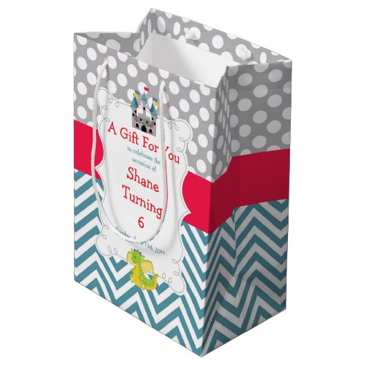 ドラゴンと城の誕生日パーティーありがとう ミディアムペーパーバッグ (裏面アングル)