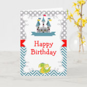 ドラゴンと城の誕生日パーティー カード (黄色い花)