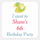 ドラゴンと城の誕生日パーティー「行った」 スクエアシール (正面)