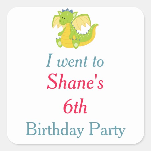 ドラゴンと城の誕生日パーティー「行った」 スクエアシール (正面)