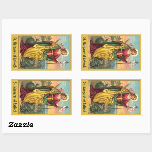 ドラゴンと復活バナー付き聖マーガレット 長方形シール (シート)