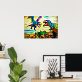 ドラゴンと恐竜の友好的な遭遇 ポスター (ホームオフィス)