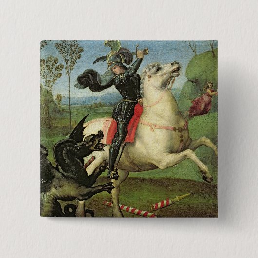 ドラゴンと戦うセントジョージ 缶バッジ (正面)