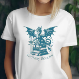 ドラゴンと書籍のファンタジーリーダー Tシャツ