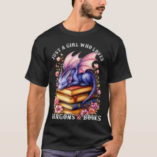 ドラゴンと本が大好きな女の子 ドラゴン・読書愛好家 Tシャツ