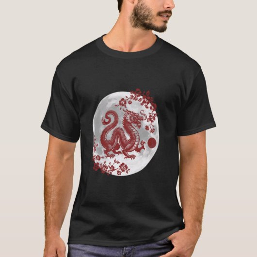 ドラゴンと桜と満月 Tシャツ (正面)