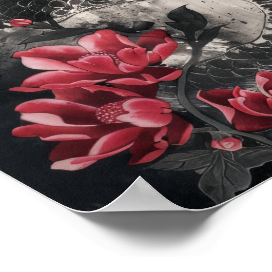 ドラゴンと花伝統的のア日本のートブラシ ポスター (角)