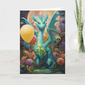 ドラゴンと誕生日風船 カード (正面)