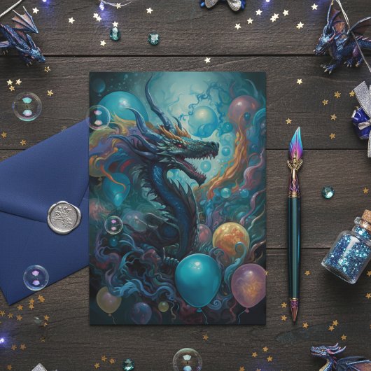 ドラゴンと誕生日風船 カード