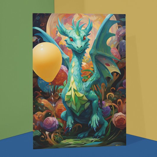 ドラゴンと誕生日風船 カード