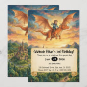 ドラゴンに乗った小さな騎士の誕生日招待状 招待状 (正面/裏面)