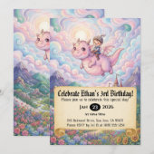 ドラゴンに乗った小さな騎士の誕生日招待状 招待状 (正面/裏面)