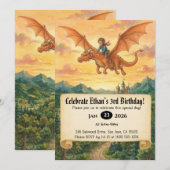 ドラゴンに乗った小さな騎士の誕生日招待状 招待状 (正面/裏面)
