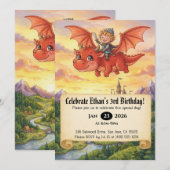 ドラゴンに乗った小さな騎士の誕生日招待状 招待状 (正面/裏面)