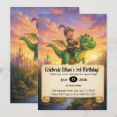 ドラゴンに乗った小さな騎士の誕生日招待状 招待状 (正面/裏面)