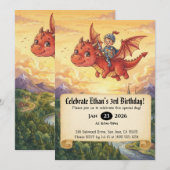 ドラゴンに乗った小さな騎士の誕生日招待状 招待状 (正面/裏面)