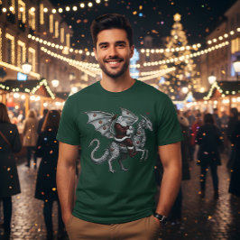 ドラゴンに乗る酔っ払いサンタ Tシャツ
