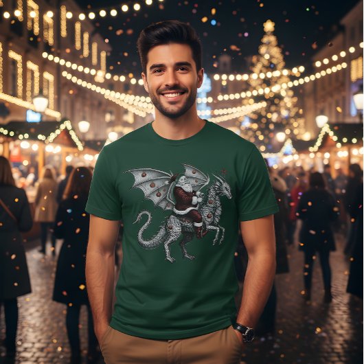 ドラゴンに乗る酔っ払いサンタ Tシャツ