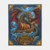 ドラゴンに守られたヴァイキングの長船 フリースブランケット (正面)