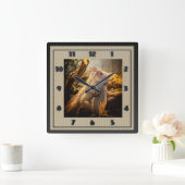 ドラゴンのイグアナの名前ティナ スクエア壁時計 (ホーム)