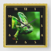 ドラゴンのイグアナの名前Woody スクエア壁時計 (正面)