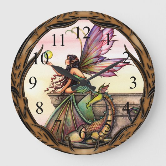 ドラゴンのオーブ フェアリーとドラゴンの壁時計 ラージ壁時計 (正面)