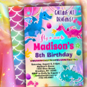 ドラゴンのキュートな誕生日パーティー招待状（女の子向け） 招待状