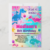 ドラゴンのキュートな誕生日パーティー招待状（女の子向け） 招待状 (正面)