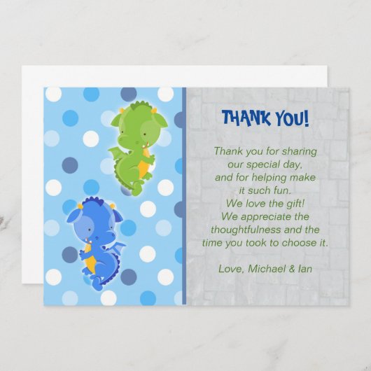 ドラゴンのサンキューカードのノートは男の子を結び付けます ノートカード (正面/裏面)