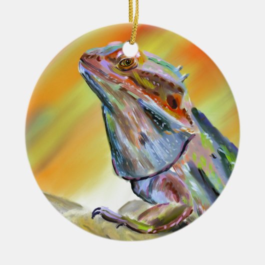 ドラゴンのデジタル色彩髭があるペンキ セラミックオーナメント (正面)