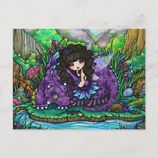 ドラゴンのハナリン著作の妖精のファンタジーの芸術の郵便はがき ポストカード (正面)