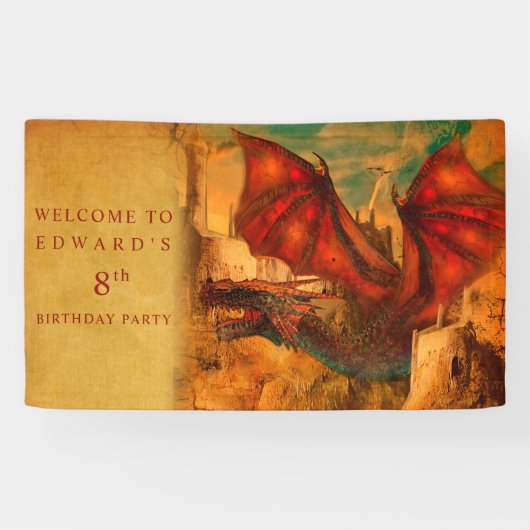 ドラゴンのパーソナライズされた誕生日パーティーバナー 横断幕 (横)