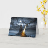 ドラゴンのフライト – 誕生日グリーティングカード カード (黄色い花)