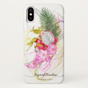 ドラゴンのフルーツおよびピンクの蘭の熱帯書道 iPhone X ケース