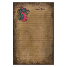 ドラゴンのブラウンのヴィンテージによって並べられる紙