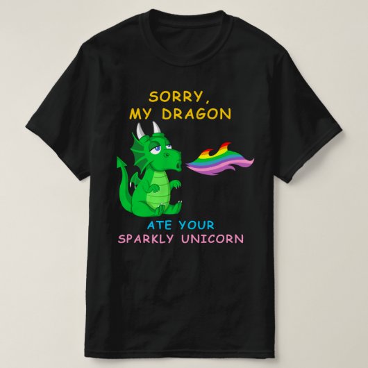 ドラゴンのユニコーン食べが悪かった Tシャツ (デザイン正面)