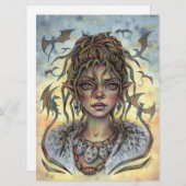 ドラゴンの中で妖精エルフファンタジー女性アートカード (正面/裏面)