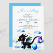 ドラゴンの卵の男の子ベビーシャワー 招待状 (正面/裏面)