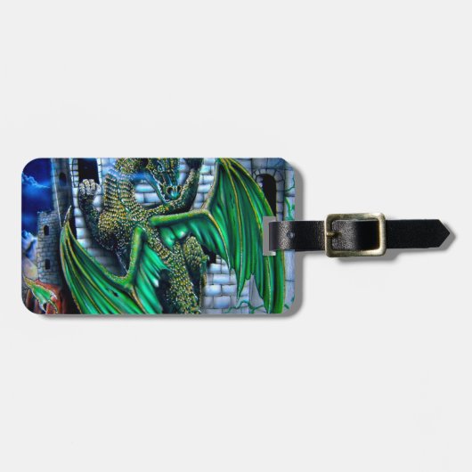 ドラゴンの城の元の火のドラゴンのオリジナルの芸術 ラゲッジタグ (正面横)