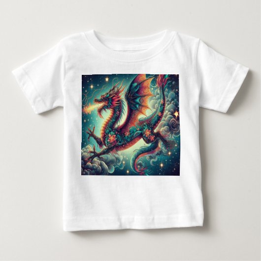 ドラゴンの夢:キッズTシャツスティックお洒落付き ベビーTシャツ (正面)