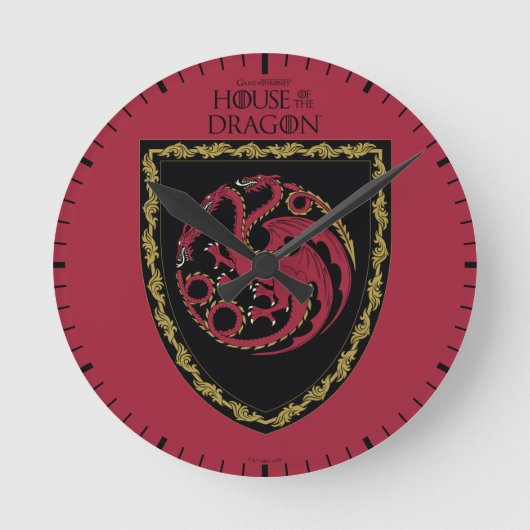 ドラゴンの家 |ハウスTargaryen Crest ラウンド壁時計 (正面)