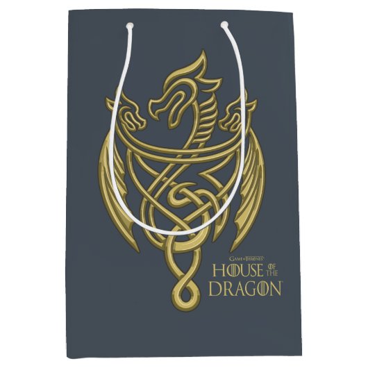 ドラゴンの家 | Golden Filigree Dragon Crest ミディアムペーパーバッグ (正面)