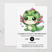 ドラゴンの帽子をかぶった誕生日のアホロートル 招待状 (正面/裏面)