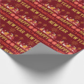 ドラゴンの幸運の年中国の金ゴールド赤 ラッピングペーパー (角)