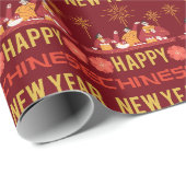 ドラゴンの幸運の年中国の金ゴールド赤 ラッピングペーパー (ロールコーナー)