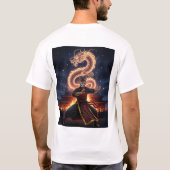 ドラゴンの影 - ネオンカンフー武術家とドラゴン Tシャツ (裏面)