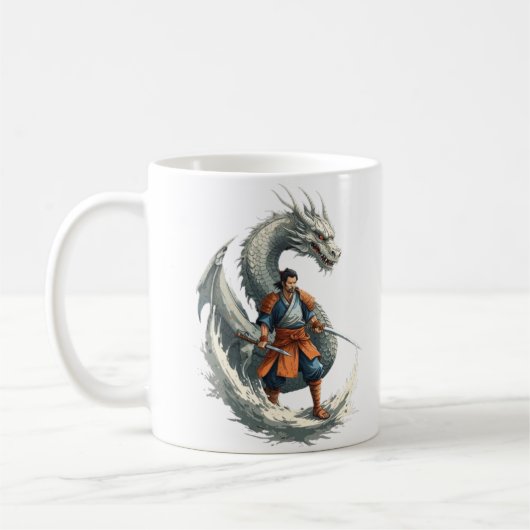 ドラゴンの怒り:サムライが目覚める/ヴィンテージアート コーヒーマグカップ (左)