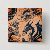 ドラゴンの戦い オレンジ色の空 缶バッジ (正面)