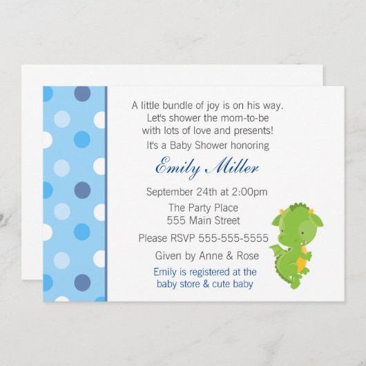 ドラゴンの招待状の男の赤ちゃんのシャワー 招待状 (正面/裏面)