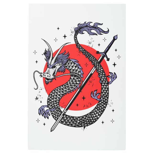 ドラゴンの挑戦：アート威厳のある中国の作品 メタルプリント (正面)